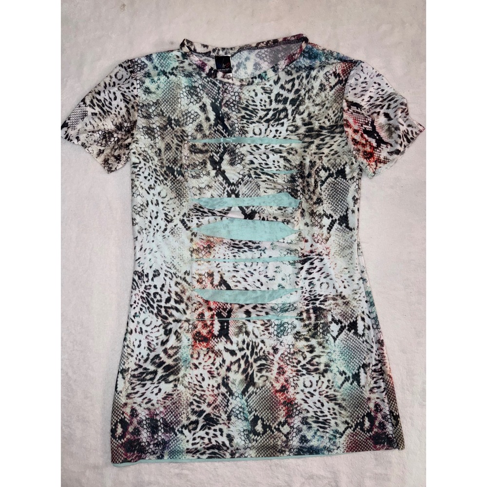 Save the Faith Womens XS Mixed Animal Print Cutout Short Sleeve Top Made in USA - Picture 1 of 7